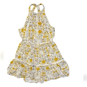 Abel The Label Mini Halter Yellow White Brown Ruffled Dress Floral‎ Size Medium